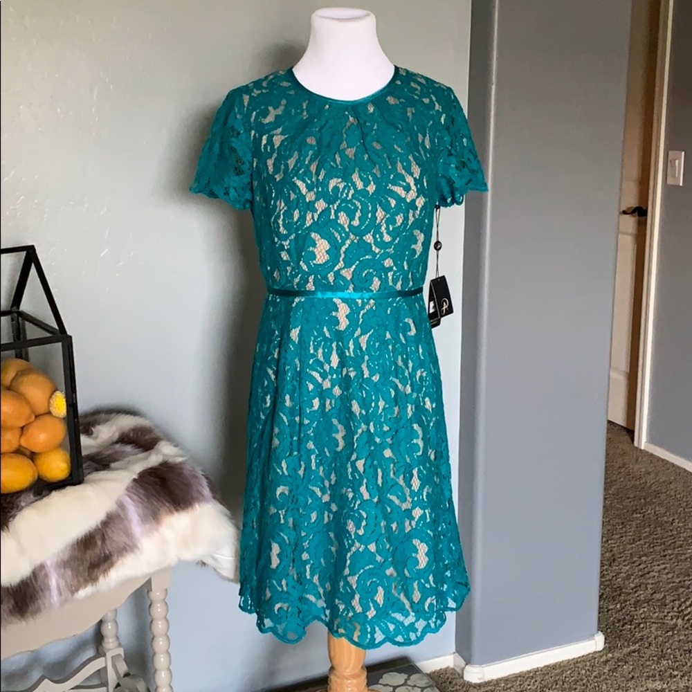 Adrianna Papell Teal Lace Dress